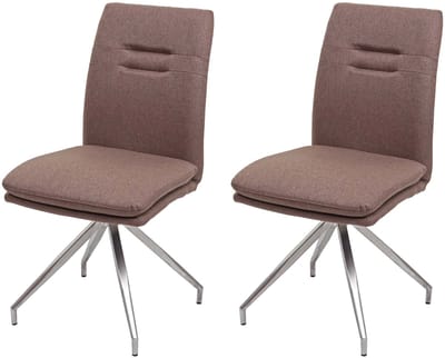 Set van 2 eetkamerstoelen MCW-H70, keukenstoel fauteuil stoel, stof/textiel geborsteld roestvrij staal ~ bruin