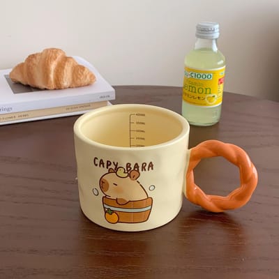 Capibara Mok Meisjes Keramische Waterbeker Thuis Kantoor Koffiekop met Schaal Ontbijtbeker Kinderen 301-400ml
