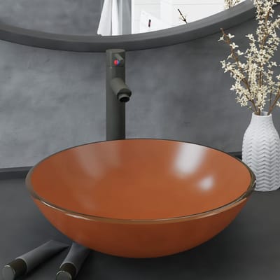 vidaXL - Wastafel - met - kraan - en - pop-up - afvoer - gehard - glas - bruin