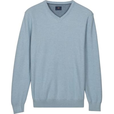 Baileys Trui Cotton V-Neck Pullover Subtle Faux-Uni Structure Knit Soft Blue / male