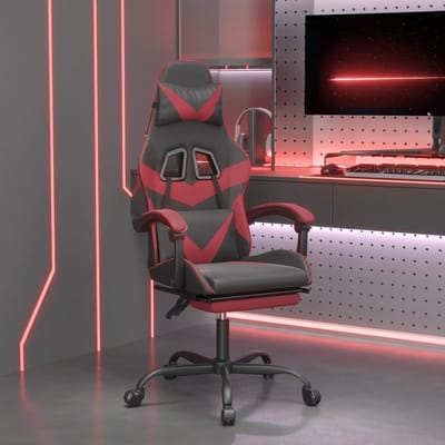 vidaXL - Gamestoel - met - voetensteun - kunstleer - wit - en - wijnrood