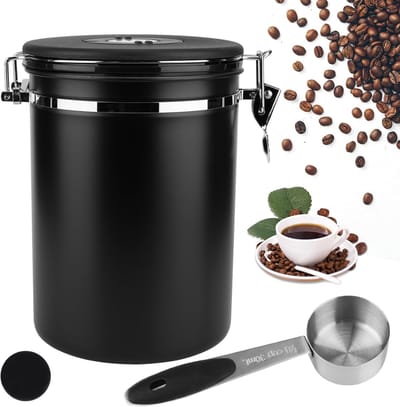 Koffiebus luchtdicht, 2,8 l koffiebonencontainer van roestvrij staal, 1 kg bonen, vacuüm koffiebus, luchtdichte roestvrijstalen koffiebus met CO2-ventiel, maatlepel (zwart-2,8 l)