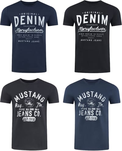 Mustang Heren T-Shirt 4er Pack regular fit Veelkleurig M Ronde Hals Volwassenen gemaakt van 100% katoen