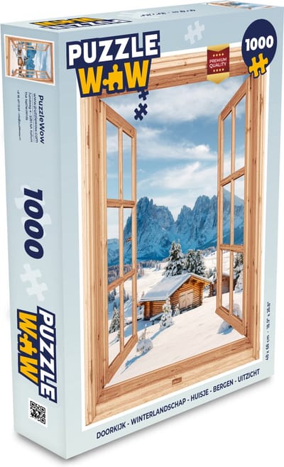 Puzzel Doorkijk - Winterlandschap - Huisje - Bergen - Uitzicht - Legpuzzel - Puzzel 1000 stukjes volwassenen