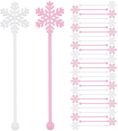 Dailygoods- Roerstaafjes 30 stuks - Herbruikbare Cocktailroerstaafjes - Sneeuwvlokmotief - Acryl - Geschikt voor Warme/Koude Dranken - Duurzaam Materiaal - Cocktailstokjes