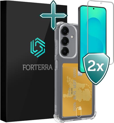 Hoesje Geschikt voor Samsung Galaxy S25 FE - Met 2x Screenprotector - Pashouder - Kaarthouder - Back Cover - Telefoon Hoes Shockproof - Siliconen Case - Shock Proof - Pasjes Houder - Transparant