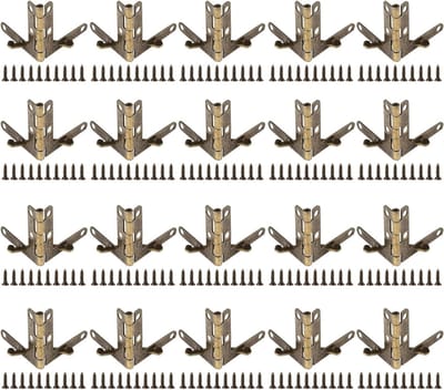 Set van 20 Retro Hoeksteunen 90°, Veer Scharnieren, Kleine Scharnieren voor Sieraden, Wijnkasten en Houten Dozen