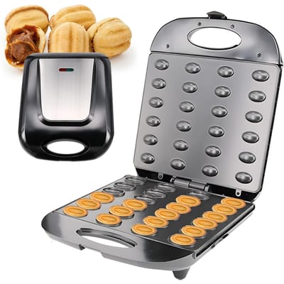 Machine à gâteaux électrique aux noix, 1400W, capacité de 24 pièces, automatique, Mini gaufres aux noix, Machine à pain, antiadhésive EU Plug noir