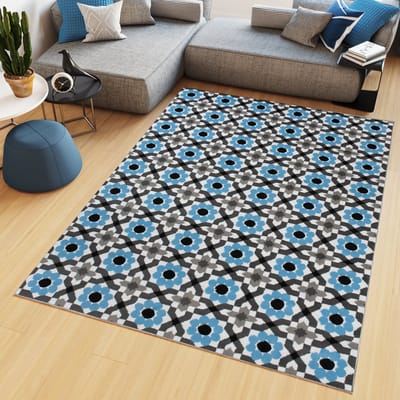 Tapiso Maya Vloerkleed Grijs Blauw Gebloemd Tapijten Maat- 80x150