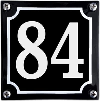 Zwart emaille huisnummer  - 84
