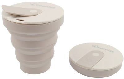 Hunu I Herbruikbare Opvouwbare Koffiekop Grijs-Creme | Food-Grade Siliconen Beker | Duurzaam Cadeau | Dishwasher Safe | Reusable Collapsible Coffee Cup Grey | 235ml