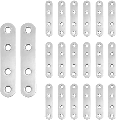 Dailygoods- Platte Connector Roestvrij Staal - 20 Stuks Verbindingsplaten - Geperforeerde Platen - Houten Connector - Klemmen - 76 x 16 x 2 mm - Verbindingselement
