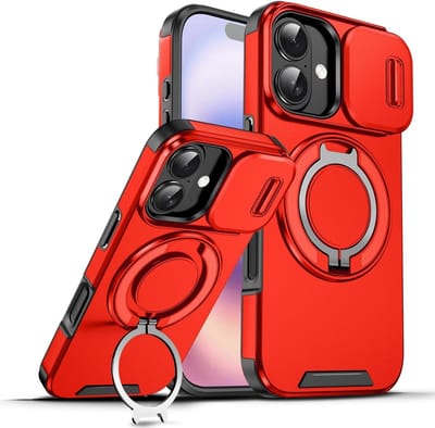 Hoesje Geschikt voor iPhone 17 hoesje Rood - Shock Hybrid Armor Hoes met Kickstand Ring en Camera Bescherming - Geschikt voor MagSafe