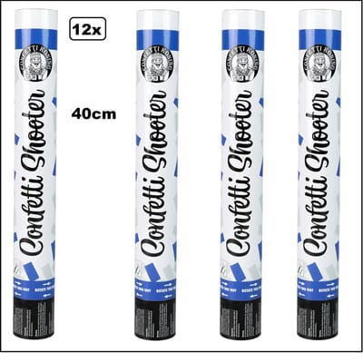 12x Confetti shooter kleuren blauw/wit 40cm - papier - Thema feest carnaval landen