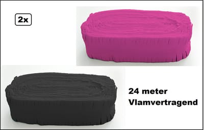 2x Crepe guirlande zwart en pink 24meter - Brandvertragend - Slinger verjaardag vlaglijn festival thema feest party