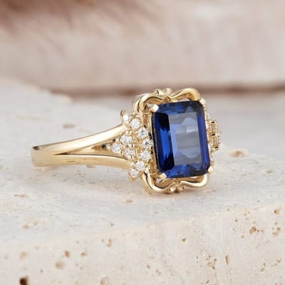 Luxe Goudkleurige Vierkante Ringen voor Vrouwen Witte Blauwe Steen Ringen Sieraden Feestcadeau 9 gray