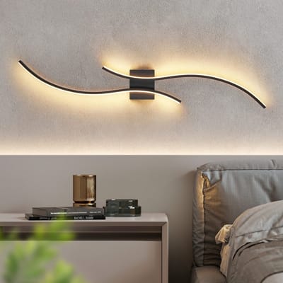 NETTLIFE LED Wandlamp 100 cm - Zwart - Golfontwerp - Tweezijdige Verlichting - 14W - 3000K Warm Wit Licht - Ganglamp - voor Hal | Slaapkamer | Woonkamer | Keuken | Trap