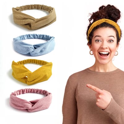 4 Stuks Dames haarbanden - Knoop cross knitted haarbanden - Dames - Haarband volwassenen - Elastisch - Vrouwen - Meisjes - Yoga - Haaraccessoires -LOUZIR
