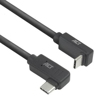 ACT USB 3.0 10Gbps 60W USB Type-C (haaks links/rechts) naar USB Type-C (haaks boven/beneden) kabel, 1 meter AC7481