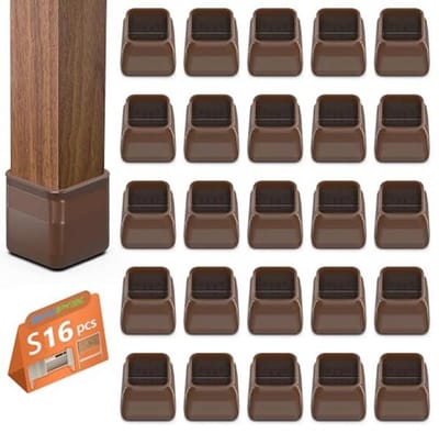 Vloerbeschermers voor stoelen - 16 stuks hoekig met vilt, transparante siliconen doppen voor stoelpoten (23-31 mm)