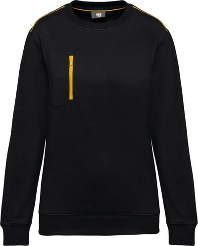 WK. Designed To Work Day To Day unisex sweater met zip contrasterende zak WK403 - Black / Yellow - 3XL