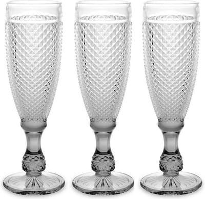 Vivalto Prosecco/champagneglazen - glas - set 6x stuks - 185 ml - Luxe Diamonds relief glas