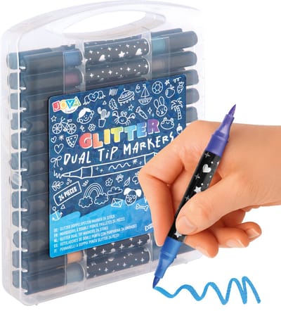 Glitter Stiften Dual Tip 24 Stuks - 48 Verschillende Kleuren - Twinmarkers - Glitter Stiften - Penseelpunt - Tekenen en Decoreren voor Kinderen en Volwassenen - Joya Creative