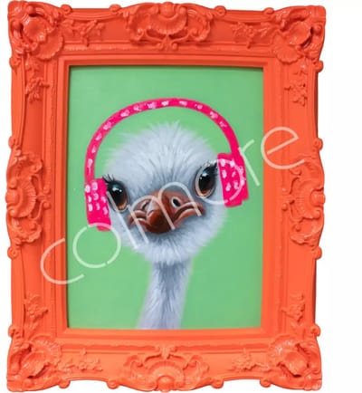 Colmore by Diga funky handbeschilderd schilderij oranje met struisvogel 45 x 55 cm