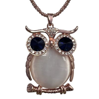 Fako Bijoux® - Ketting - Uil - XL - Kattenoog - 39x58mm - Rosé Goudkleurig