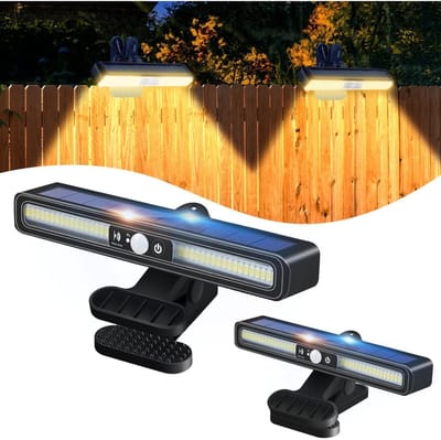 GELLDG Buitenverlichting op zonne-energie - Set van 2 - Opklikbare lampen op zonne-energie - Met bewegingssensor - 3 standen - IP65 waterdicht - Geschikt voor tuinhekken en greppels - Warm licht