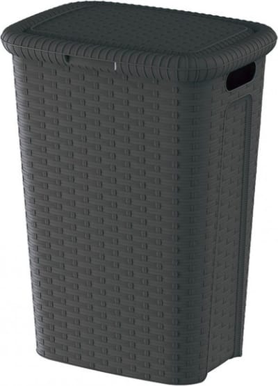 Weave - Wasmand - Wasmand Met Deksel - Hoog Model – 53 Liter – Donkergrijs – Stevig Gevlochten Kunststof – Ventilerend Design