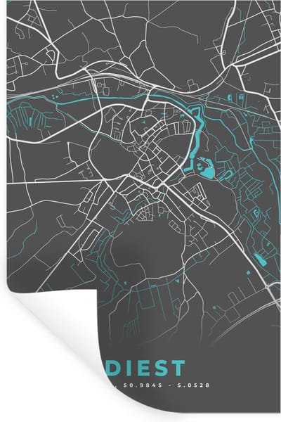 Muurstickers - Sticker Folie - België – Diest – Stadskaart – Kaart – Blauw – Plattegrond - 20x30 cm - Plakfolie - Muurstickers Kinderkamer - Zelfklevend Behang - Zelfklevend behangpapier - Stickerfolie