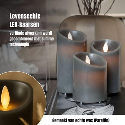 SCH® LED Kaarsen Oplaadbaar - Nep Kaarsen - Grijs - ‎22cm x 22cm x 15cm