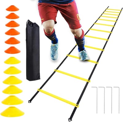 Voetbal Trainingsladder - Snelheidsladder Oefenladders - Voetbalvaardigheden Verbeteren - Verstelbare Afstand - 12 Sporten - Geel Zwart