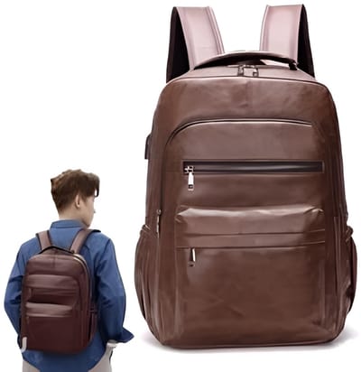 Rugzak - Laptoprugzak - USB-oplaadrug - 15.6 inch laptop - Lichtgewicht - Slijtvast - PU lederen - Waterdicht - Donker bruin