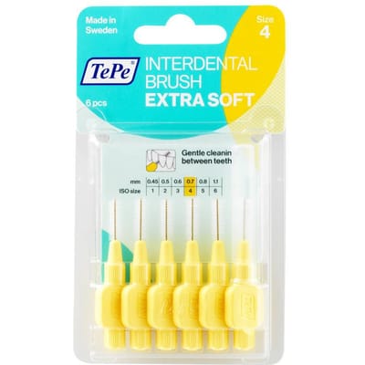 TePe Interdentale Ragers Extra Soft Lichtgeel ISO maat 4 – 0,7 mm (6 stuks)