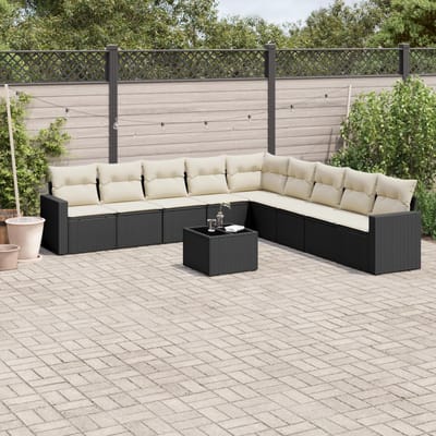 vidaXL - 10-delige - Loungeset - met - kussens - poly - rattan - zwart