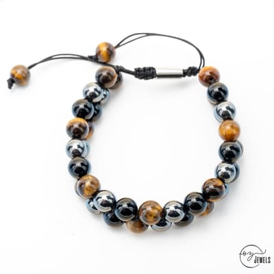 Handgemaakte Verstelbare Dubbele Rij Tijgeroog en Zwarte Onyx Armband - Stijlvol en Veelzijdig Accessoire voor Mannen en Vrouwen | 10mm Kralen