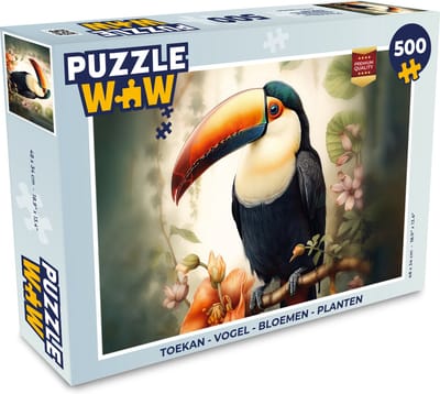 Puzzel Toekan - Vogel - Bloemen - Planten - Legpuzzel - Puzzel 500 stukjes