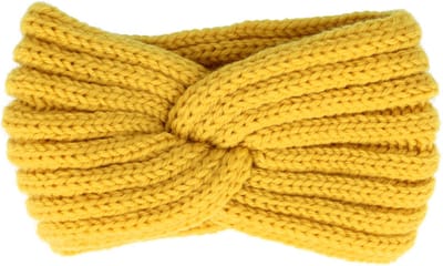 Haarsoires Haarband Twist 10cm – Effen Kleur – Gebreide Stof – Geel - Zachte Knoop Hoofdband - Haaraccessoire voor Dames & Meisjes