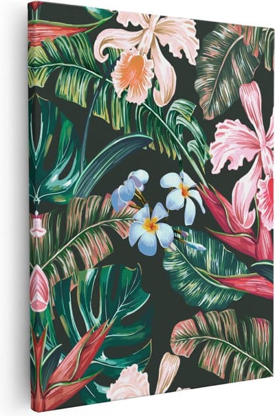 Artaza Canvas Schilderij Botanisch - 40x50 cm - Muurdecoratie Bloemen - Wanddecoratie Woonkamer - Kamer Accessoires Tropisch