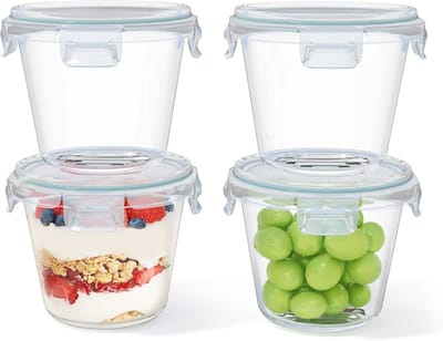 Famanu – Ronde glazen containers 650 ml set 4 met deksel – lekvrij meal prep bakjes voor soep en salade
