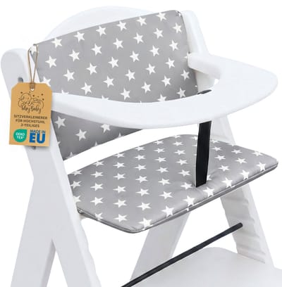 Stoelverkleiner Kinderstoel Kussen Baby Zitkussen - 2-delig - Stoelkussen voor Hauck Stokke Hoge Babystoel Trapstoel Waterafstotende Bekleding Oeko-Tex certificaat Grijs Met Sterren