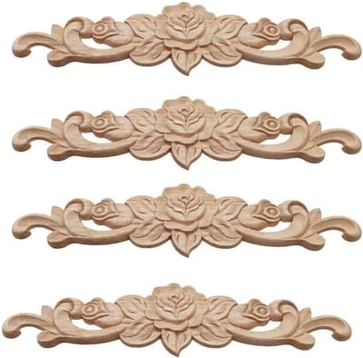 Houten Rozen Bloem Decoratie, 4 Stuks, 30x7cm Onbehandeld, Wanddecoratie voor Thuis in Europese Stijl