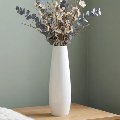 Dailygoods- Keramiekvaas 30 cm Hoog - Witte Bloemenvaas - Moderne Decoratie - Vaas voor Pampasgras - Stijlvolle Blikvanger - Hoogwaardig Keramiek