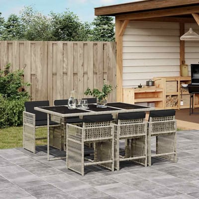 vidaXL - 7-delige - Tuinset - met - kussens - poly - rattan - grijs