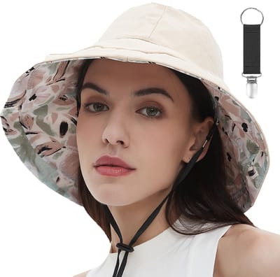 Dailygoods- Zomerhoed Dames UV-bescherming 50 - Omkeerbare Strohoed - Brede Rand - Opvouwbaar - Strandhoed met Hoedclip - Meerkleurig - Zonnehoed