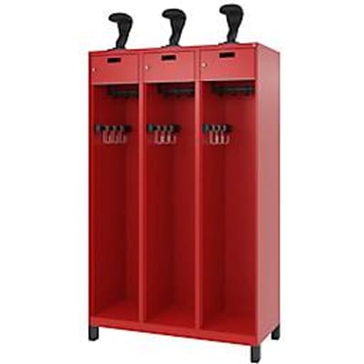 C+P Brandweerkluis Evolo, model PRAKTUS, 3 vakken, H 1850 x B 1200 x D 500 mm voet, vuurrood