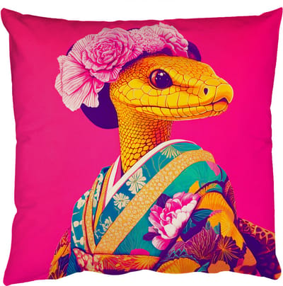 Sierkussens - Kussentjes Woonkamer - 50x50 cm - Hagedis - Bloemen - Roze - Kimono