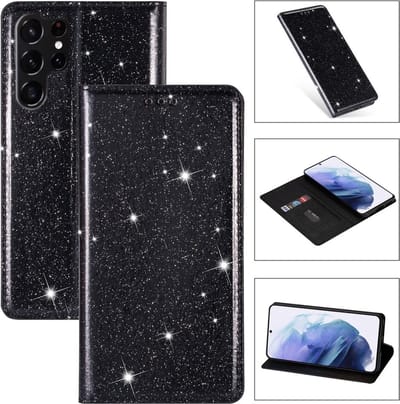 Coverup Hoesje - Geschikt voor Samsung Galaxy S25 Ultra Hoesje - Coverup Glitter Book Case - Zwart
